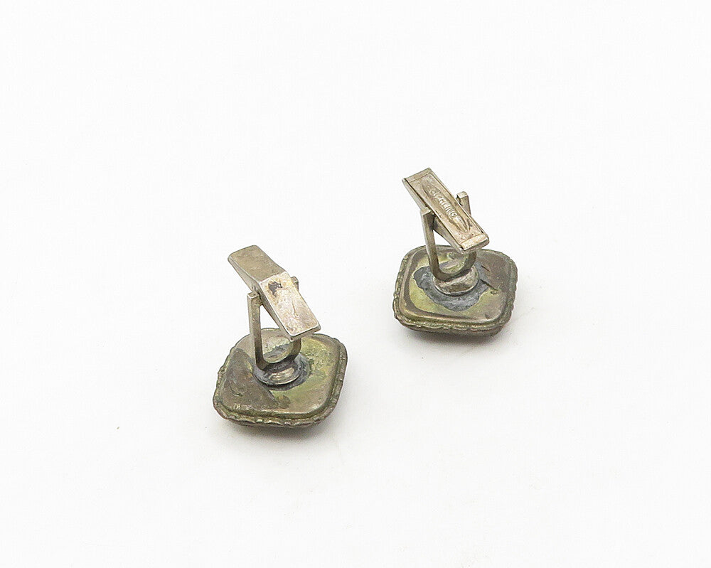 925 Sterling Silver  Vintage Enamel Panama Island Scene Cufflinks  TR2431