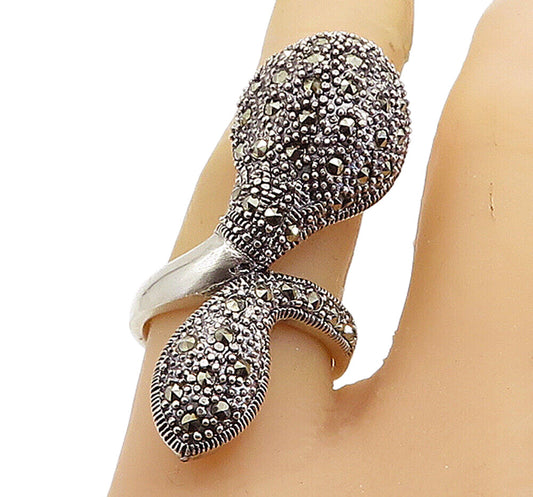 925 Sterling Silver  Vintage Marcasite Bypass Statement Ring Sz 7  RG7970