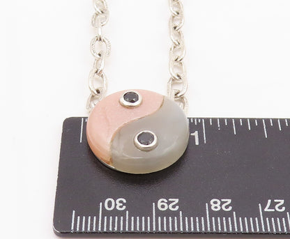 925 Sterling Silver Vintage Necklace Designer Gemstone Inlay Yin Yan  NE4453