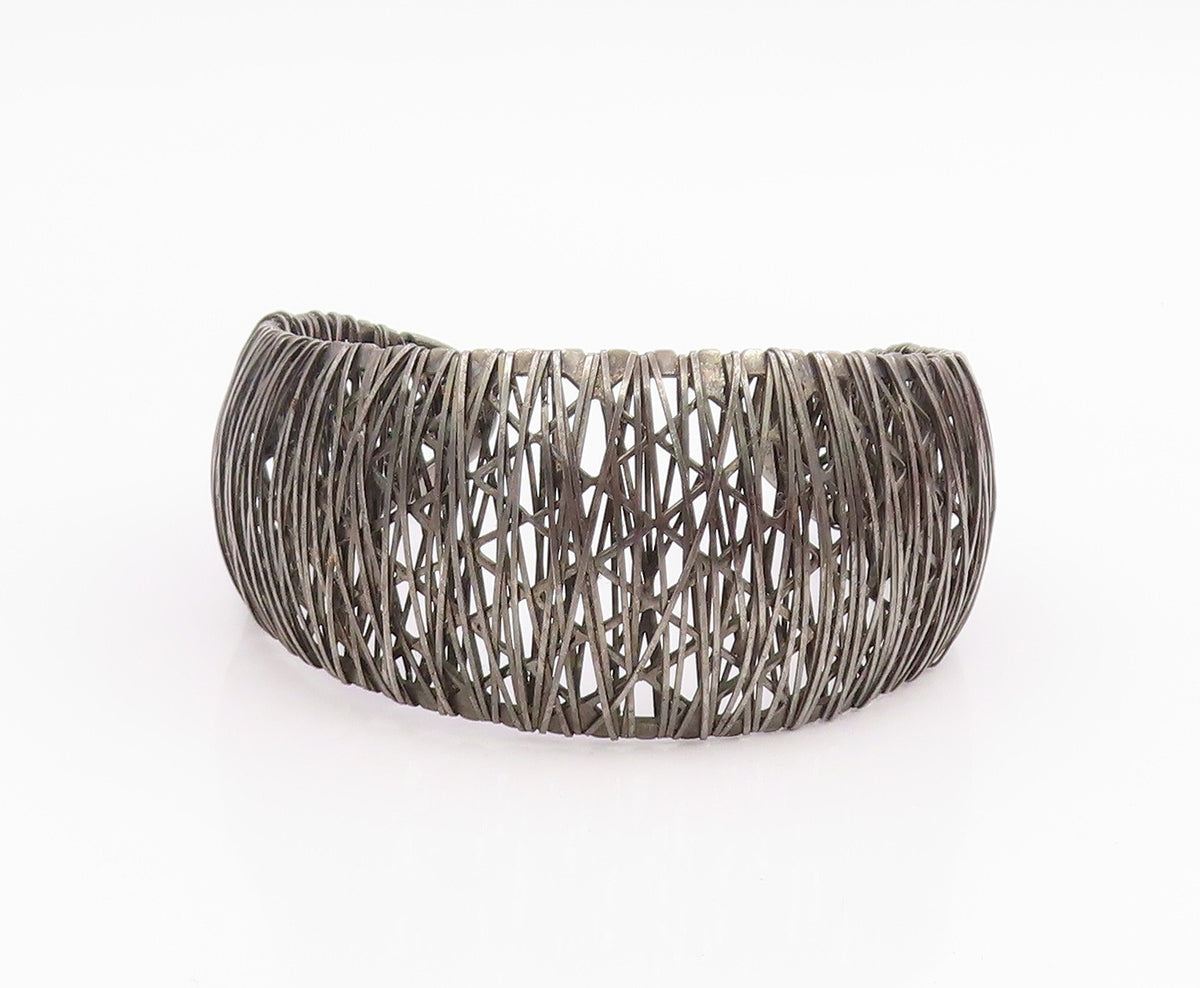 925 Sterling Silver Vintage Bracelet MILOR Intertwined Tangle Mesh Cuff  BT11953
