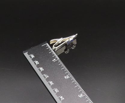 925 Sterling Silver  Vintage Blue Enamel Old Motion Film Tie Clip  TR3341