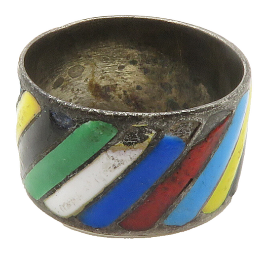 SIAM 925 Sterling Silver Vintage Enamel Slanted Stripes Band Ring Sz 6 RG15408