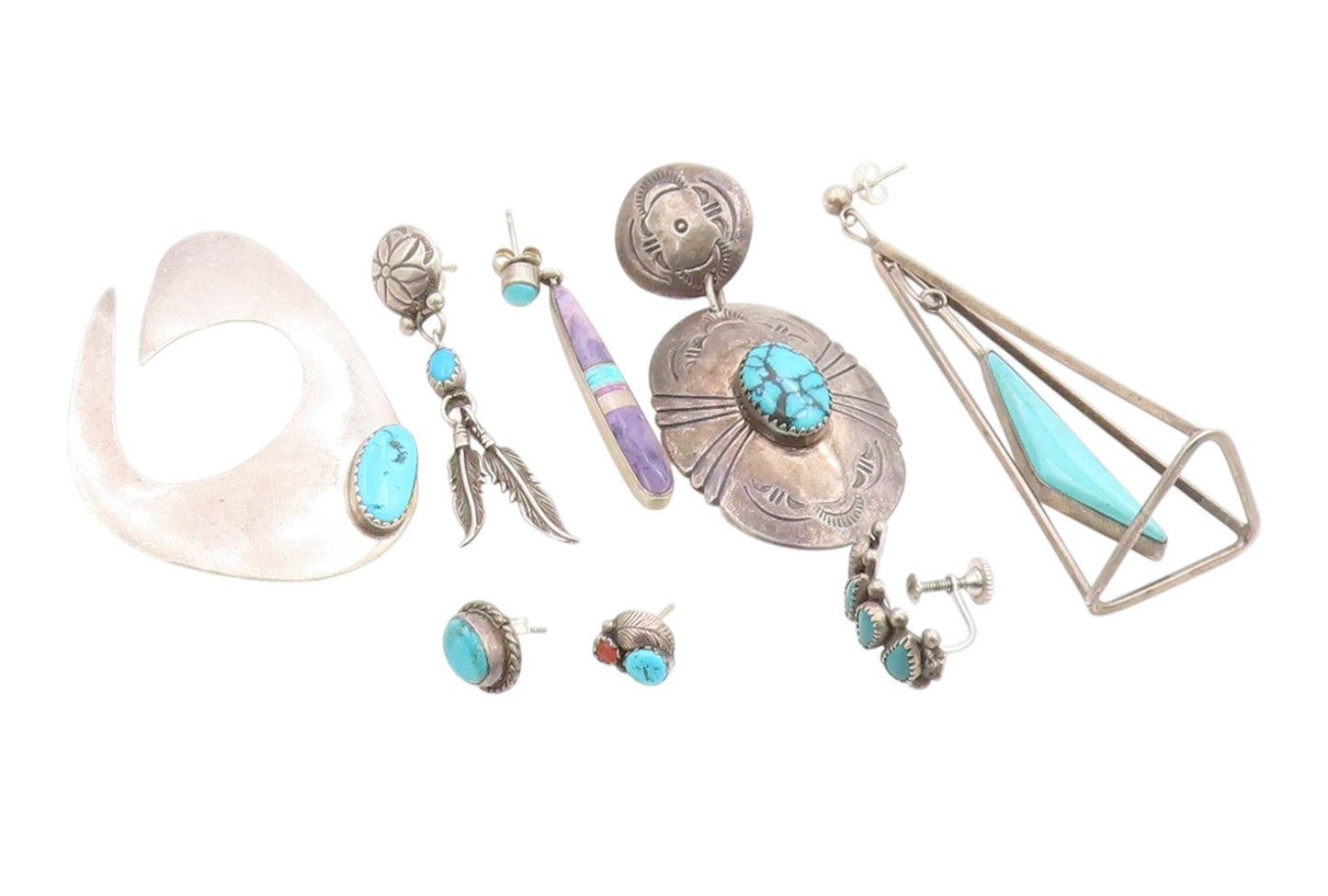 925 Sterling Silver Vintage Earrings NAVAJO Turquoise Single Pieces  EG14302