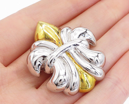925 Sterling Silver  Vintage Shiny Two Tone Fleur De Lis Brooch Pin  BP1505