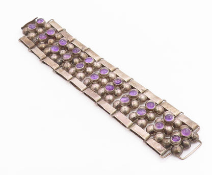 925 Sterling Silver Vintage Bracelet TAXCO Cabochon Amethyst Bead Link  BT12077