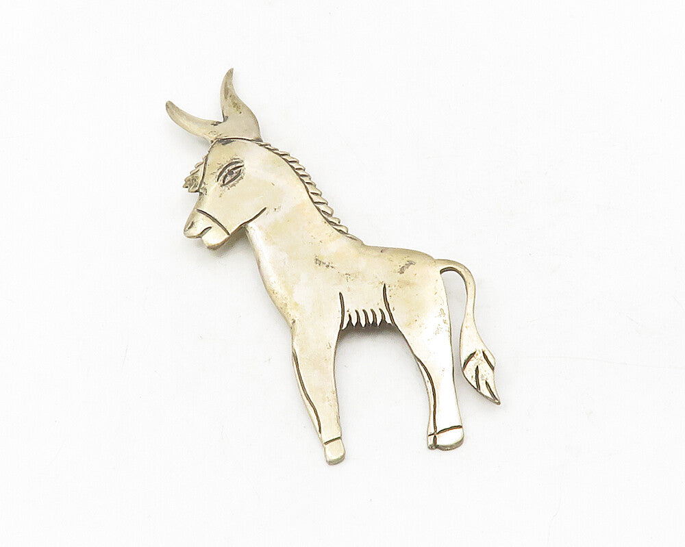 MEXICO 925 Sterling Silver  Vintage Antique Donkey Motif Brooch Pin  BP4628