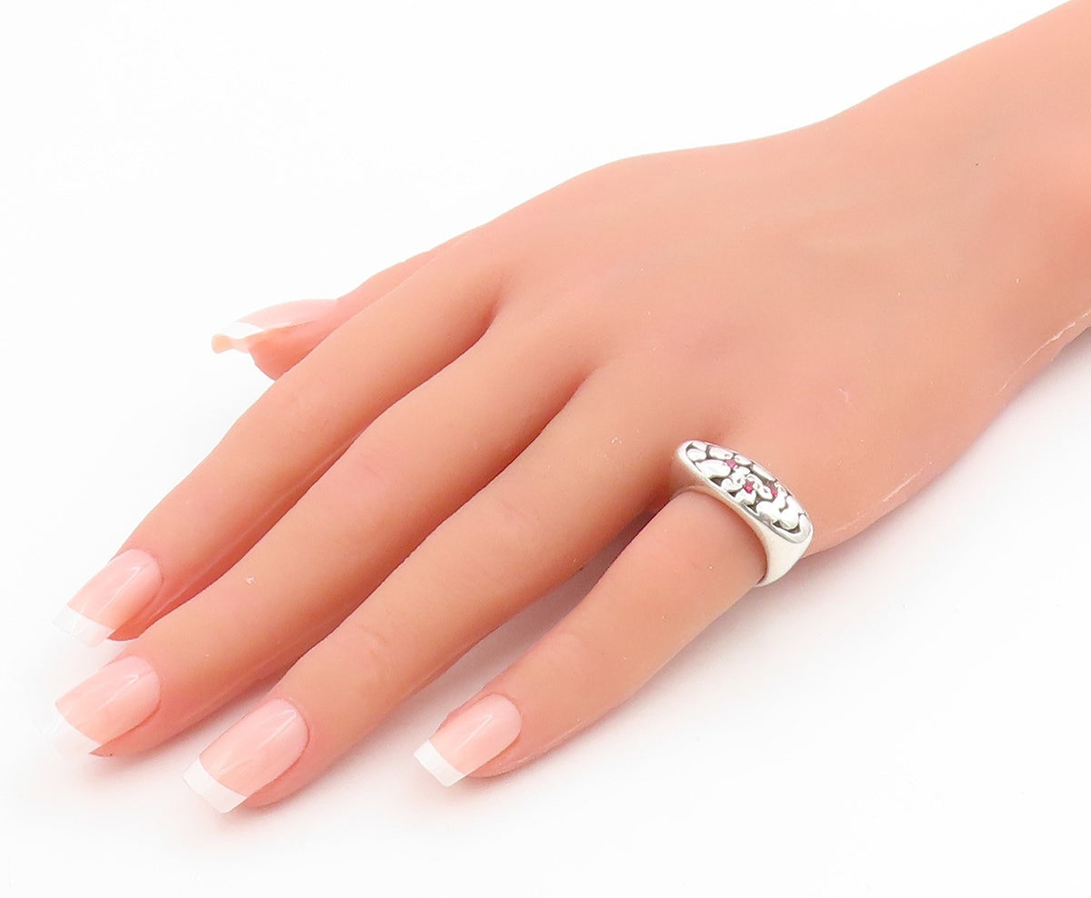925 Sterling Silver Vintage Ring CZ Inset Textured Signet Band  Sz 5.5  RG33973