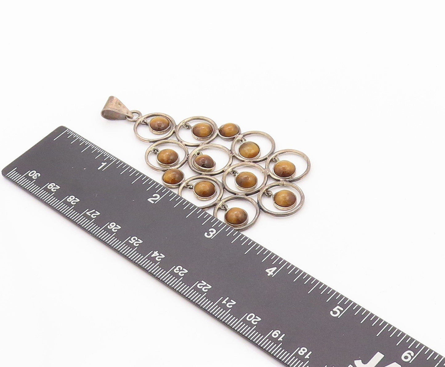 925 Sterling Silver Vintage Pendant Dangling Tiger's Eye Halo Rings  PT24007