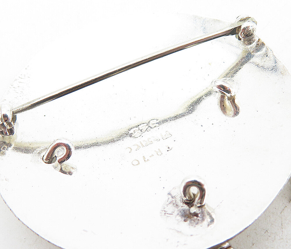MEXICO 925 Sterling Silver  Vintage Shiny Dangling Charms Brooch Pin  BP3167
