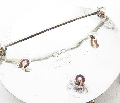 MEXICO 925 Sterling Silver  Vintage Shiny Dangling Charms Brooch Pin  BP3167