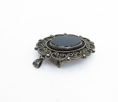 ISRAEL 925 Sterling Silver  Vintage Black Onyx Swirl Twist Brooch Pin  BP1413