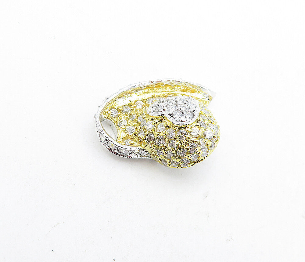 925 Sterling Silver  Shiny Cubic Zirconia Two Tone Love Heart Pendant  PT3799