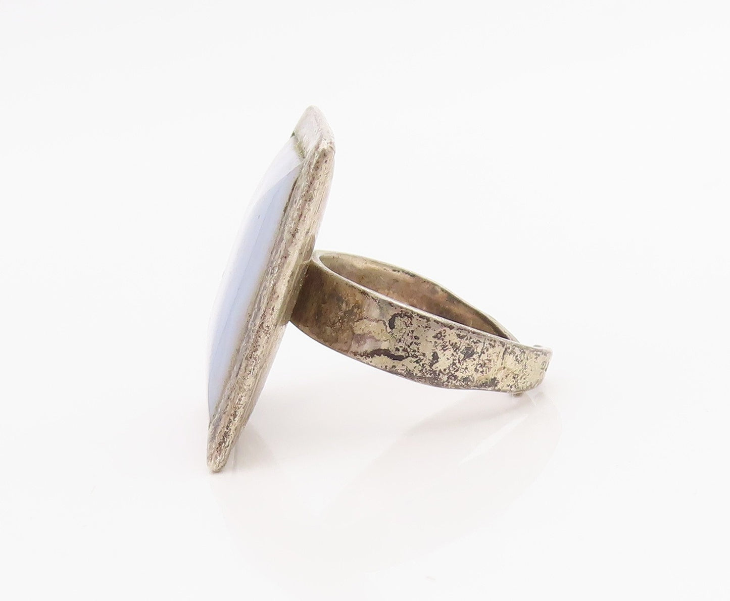 925 Sterling Silver Vintage Ring FINLAND Lace Agate Geometric Band Sz 7 RG34806