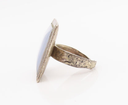 925 Sterling Silver Vintage Ring FINLAND Lace Agate Geometric Band Sz 7 RG34806