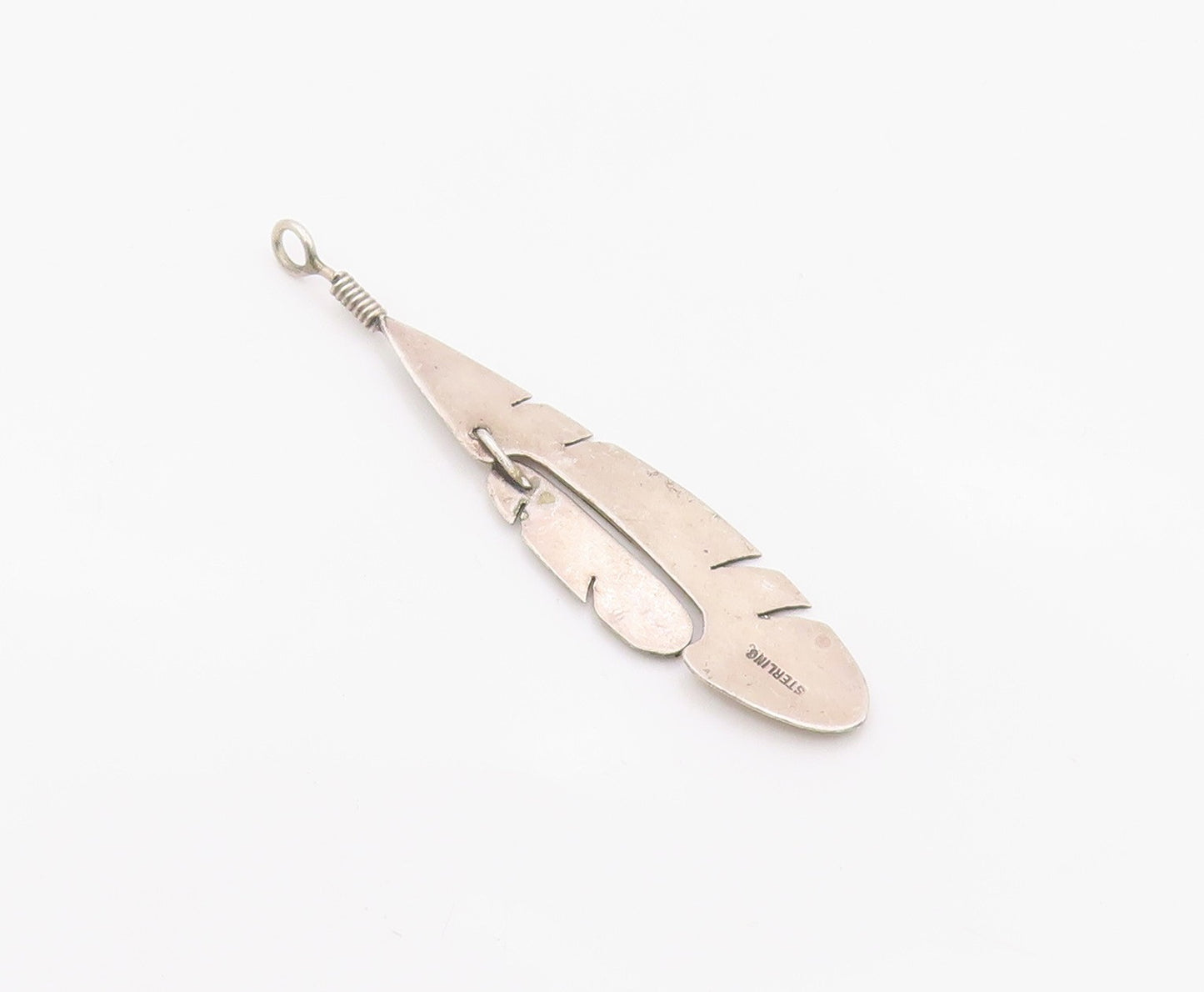 925 Sterling Silver Vintage Pendant Minimalist Etched Quill Feather  PT26323