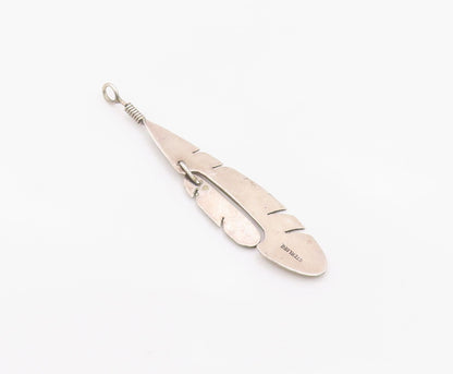 925 Sterling Silver Vintage Pendant Minimalist Etched Quill Feather  PT26323