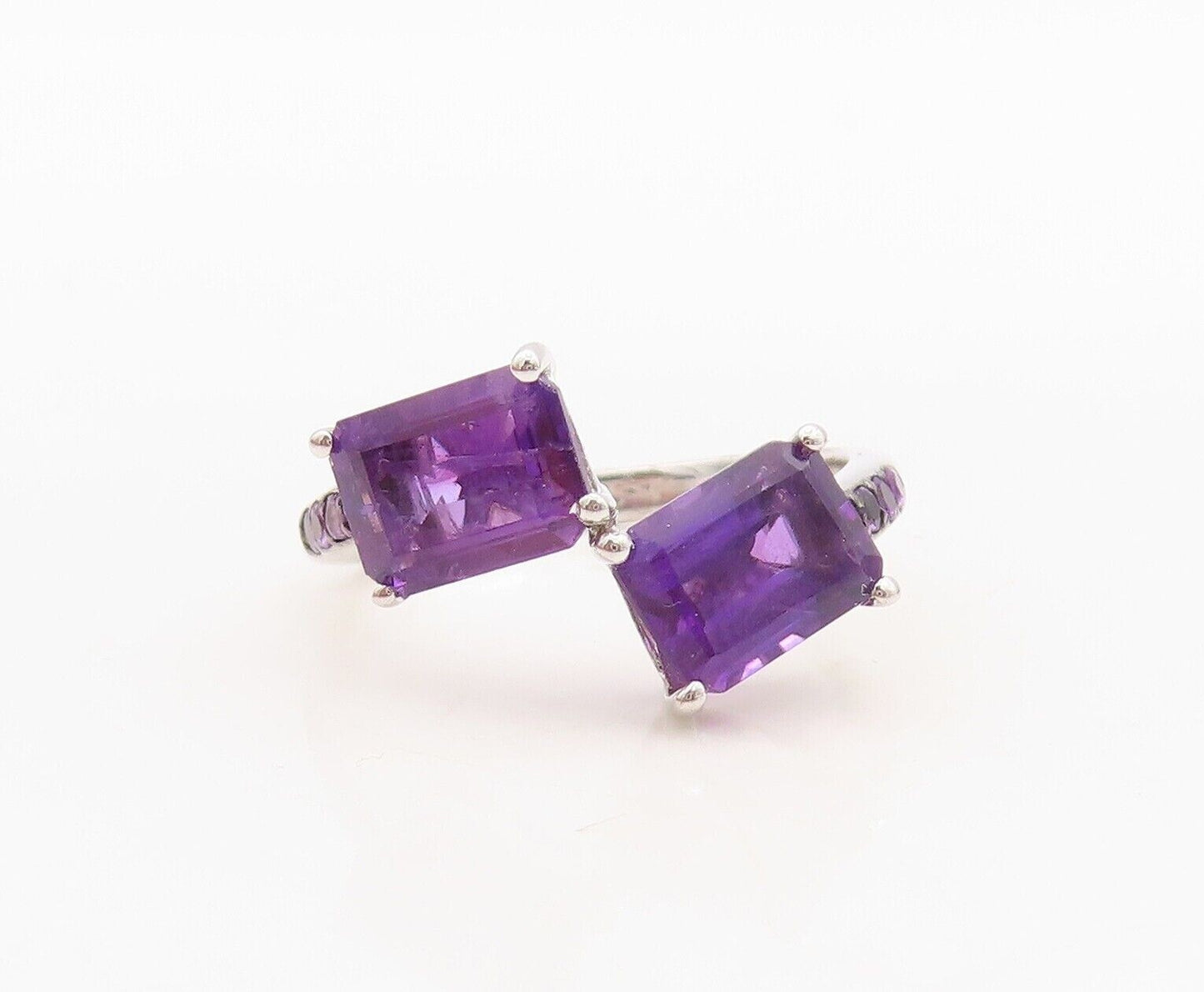 925 Sterling Silver Vintage Ring Rectangle Cut Amethyst Bypass  Sz 7.5  RG30051