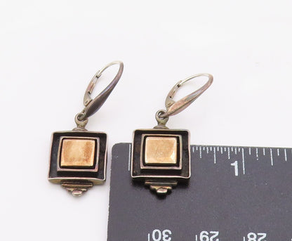 14k Gold & 925 Sterling Silver Vintage Earrings Hammered Square Drop  EG14402
