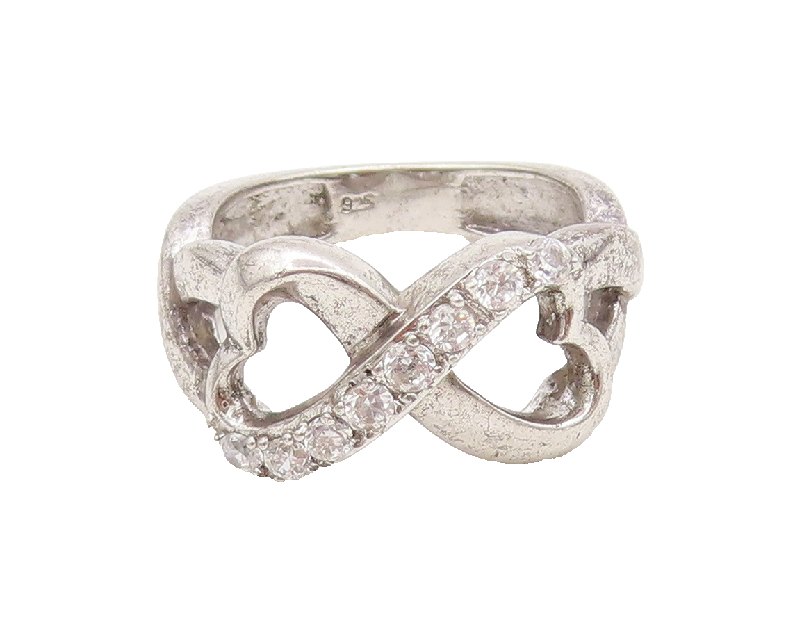 925 Sterling Silver Vintage Swirly Cutout Infinity Heart Ring Sz 5.5 RG27161