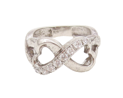 925 Sterling Silver Vintage Swirly Cutout Infinity Heart Ring Sz 5.5 RG27161