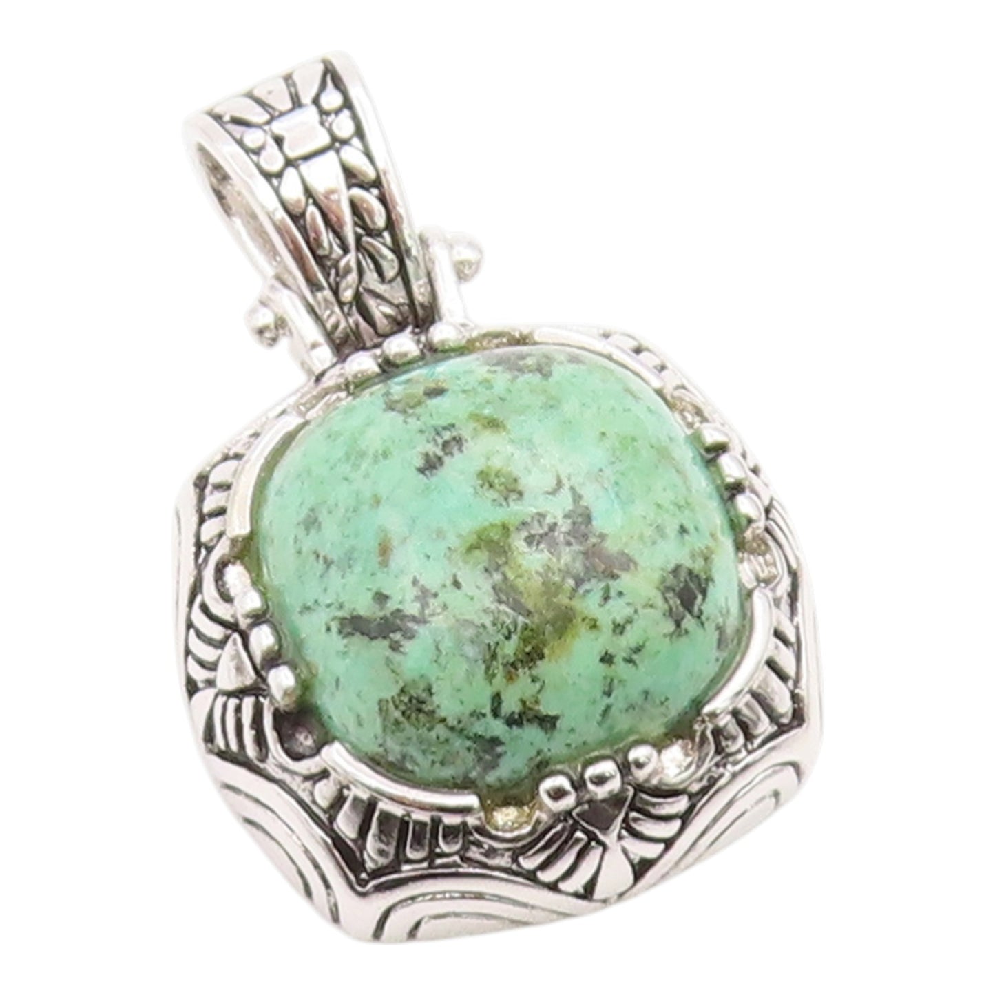 925 Sterling Silver Vintage Pendant Cabochon Turquoise Geometric Charm  PT26188
