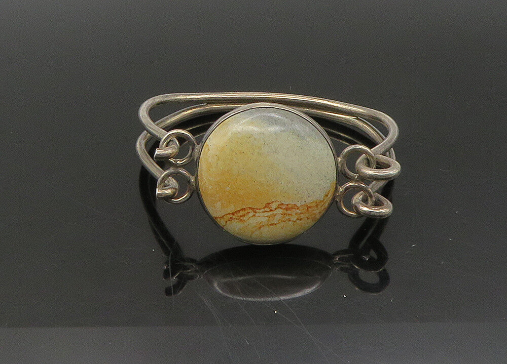 DESIGNER 925 Silver  Vintage Cabochon Cut Jasper Hook Bangle Bracelet  BT9052