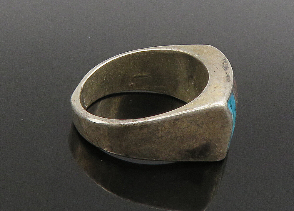 SOUTHWESTERN 925 Silver Vintage Turquoise & Jasper Band Ring Sz 8 RG22966