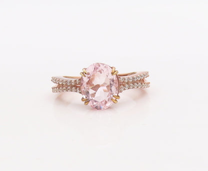 925 Sterling Silver Vintage Ring Rose Gold Plated Pink  White Topaz Sz 7 RG29828