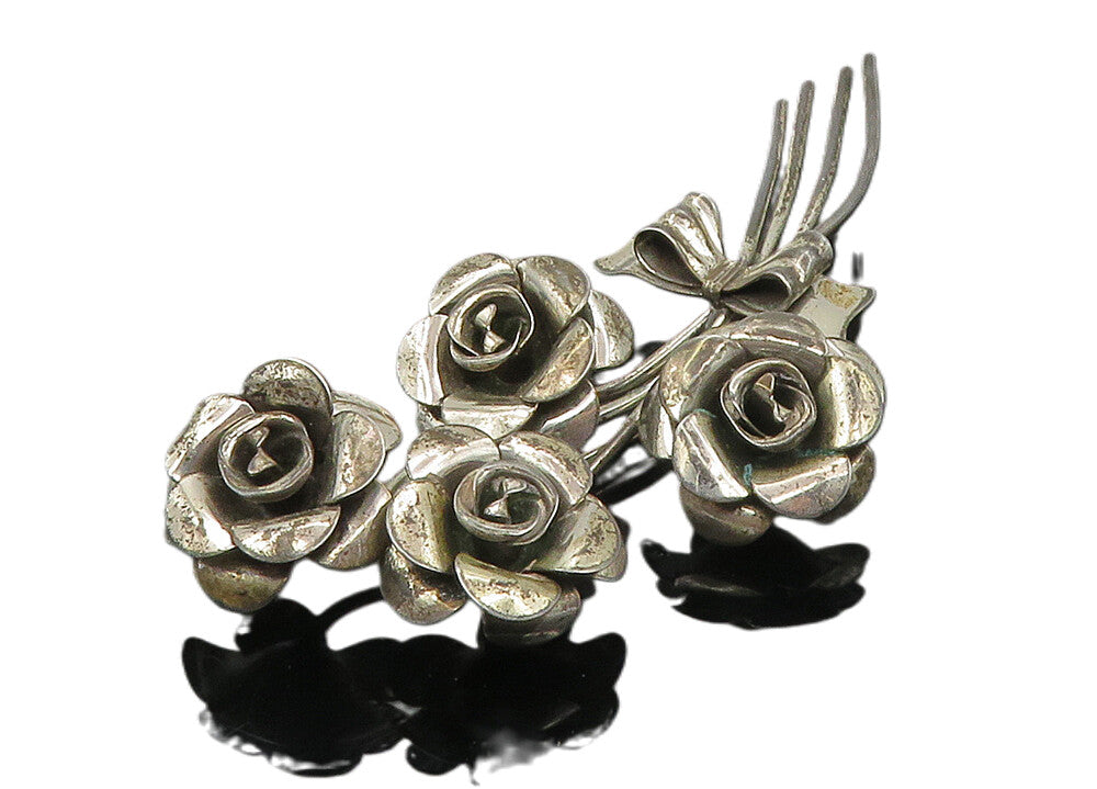 BEAU 925 Sterling Silver  Vintage Sculpted Flower Bunch Brooch Pin  BP4039