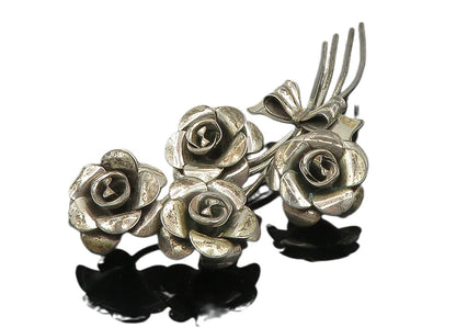 BEAU 925 Sterling Silver  Vintage Sculpted Flower Bunch Brooch Pin  BP4039