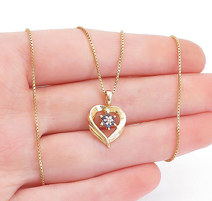 ROSS SIMON 925 Silver  Sapphire & Genuine Diamond Heart Chain Necklace  NE1021