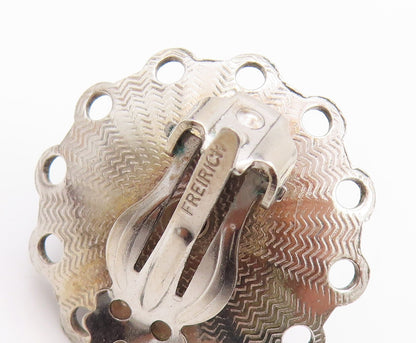 925 Sterling Silver Vintage Earrings FREIRICH Ball Scroll Design Clip On EG13521