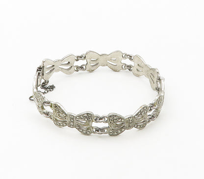 925 Sterling Silver  Vintage Sparkling Bow Tied Ribbons Chain Bracelet  BT6514