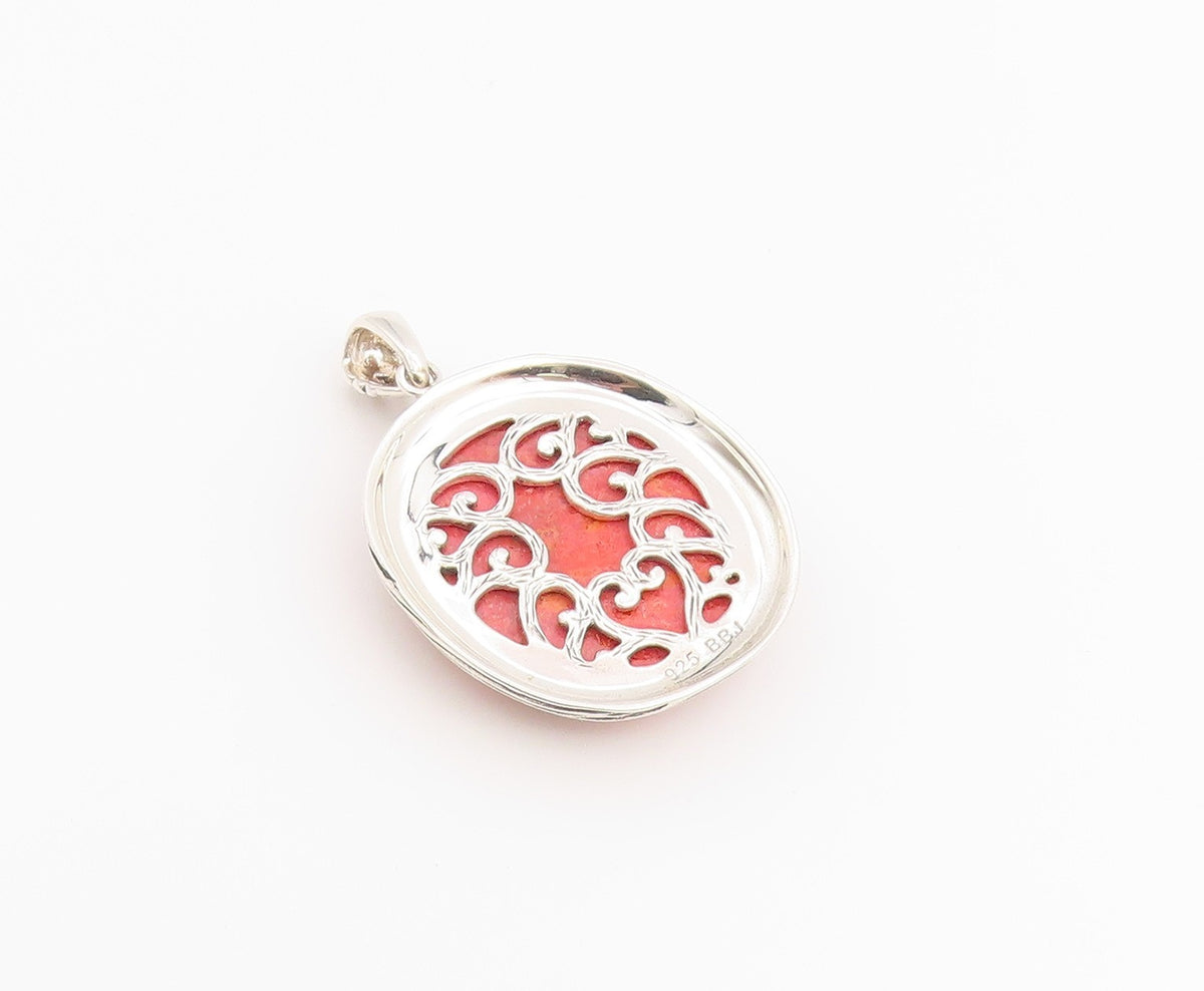 925 Sterling Silver Vintage Pendant Cabochon Pink Rhodochrosite Charm   PT26540