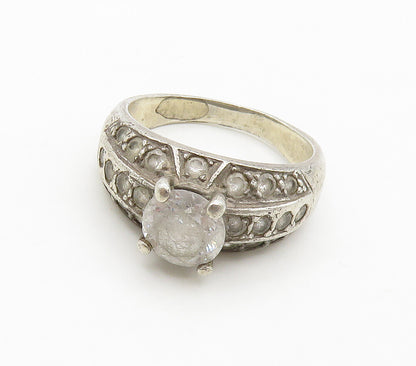 925 Sterling Silver  Vintage Prong Set White Topaz Band Ring Sz 6.5  RG15985