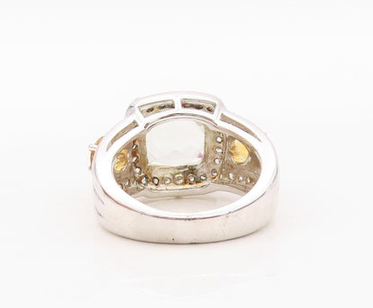 925 Sterling Silver Vintage Ring Green Amethyst CZ & Citrine  Sz 7.5  RG30015