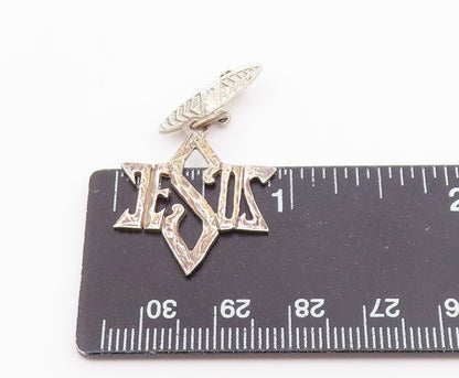 925 Sterling Silver  Vintage Shiny Diamond Cut Jesus Brooch Pin  BP8584