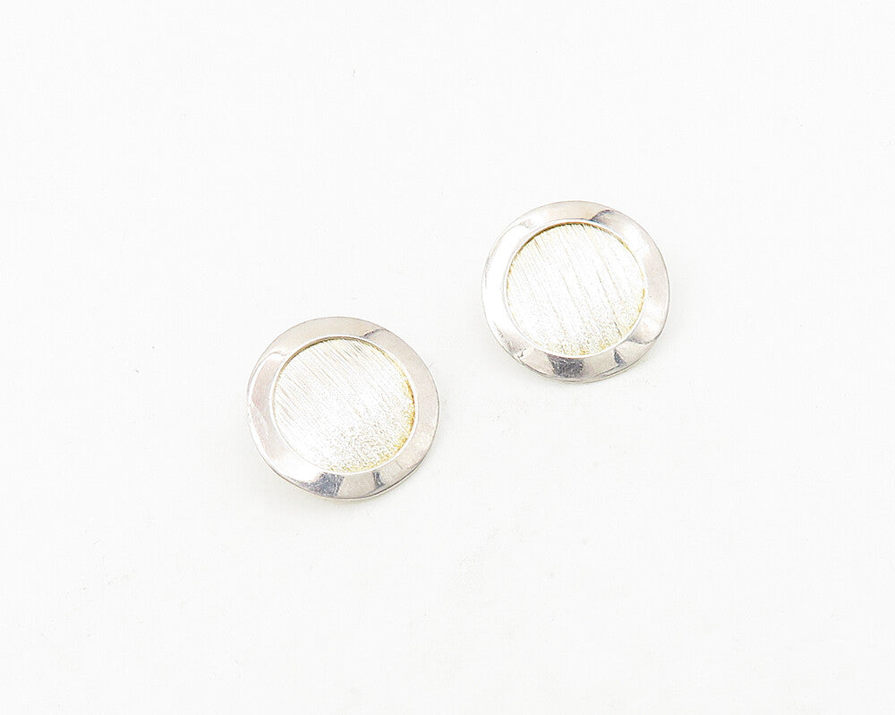 925 Sterling Silver  Vintage Shiny Textured Round Button Drop Earrings  EG9378