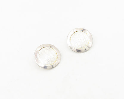 925 Sterling Silver  Vintage Shiny Textured Round Button Drop Earrings  EG9378