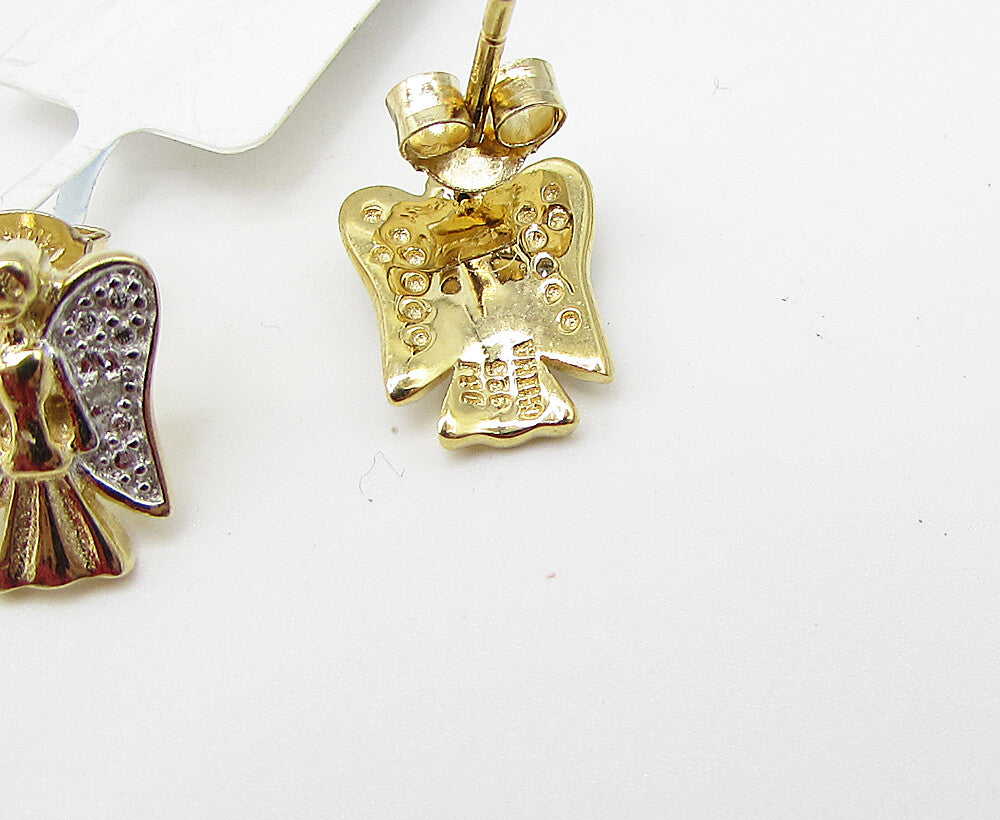 Gold Over 925 Sterling Silver Genuine Diamonds Angel Stud Earrings EG1554