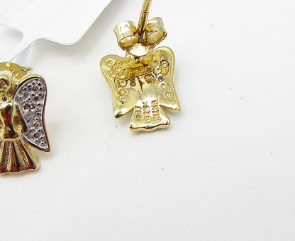 Gold Over 925 Sterling Silver Genuine Diamonds Angel Stud Earrings EG1554