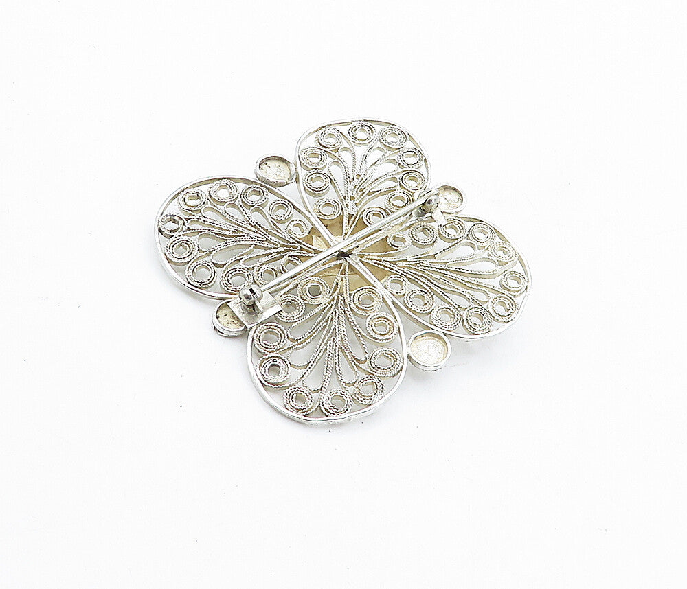 925 Sterling Silver  Vintage Shiny Floral Swirl Filigree Brooch Pin  BP1745