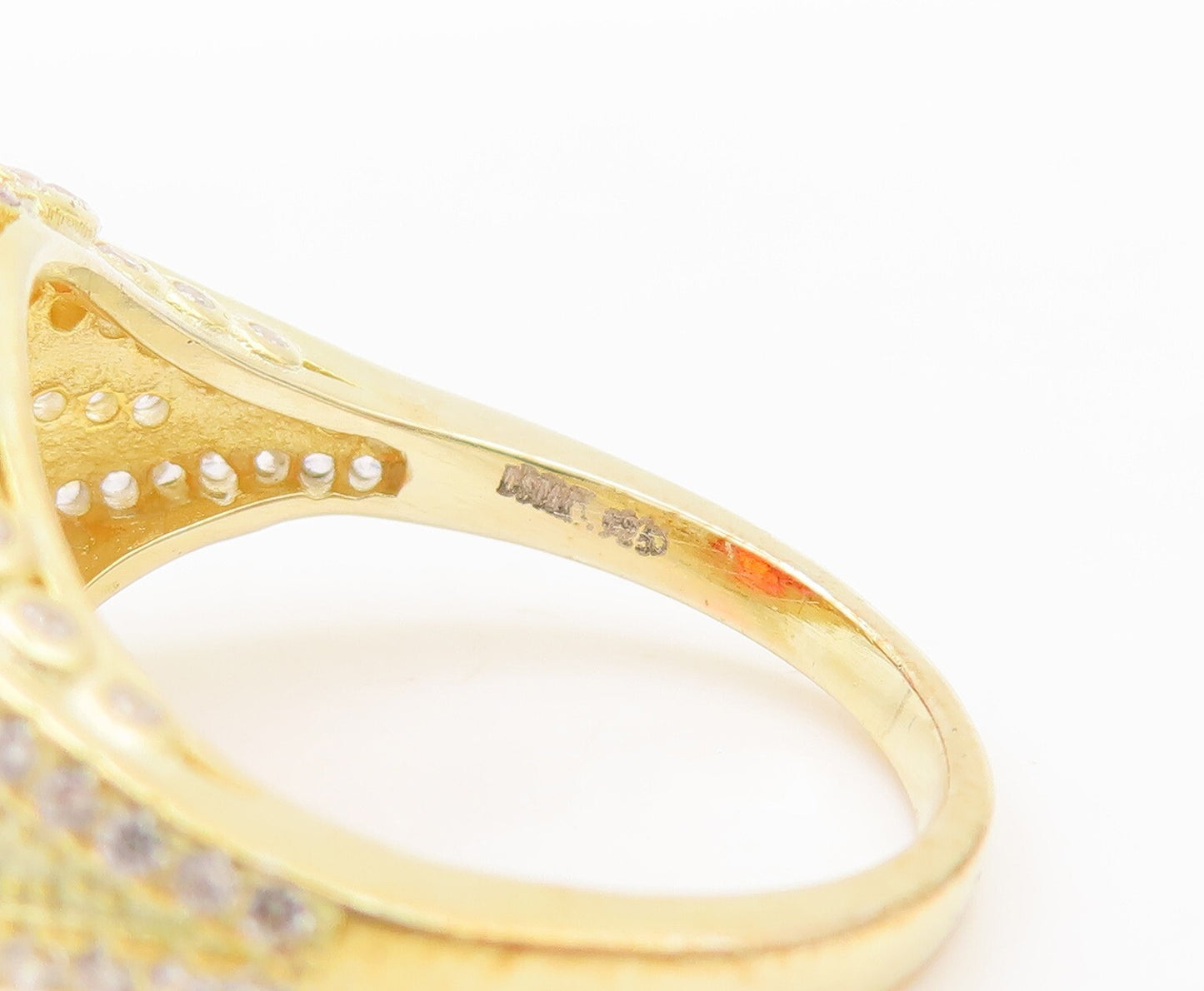 925 Sterling Silver Vintage Ring Gold Plated Oval Red & White CZ  Sz 7  RG29769