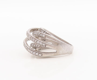 925 Sterling Silver Vintage Ring Designer Split White Topaz Bands  Sz 7  RG29658
