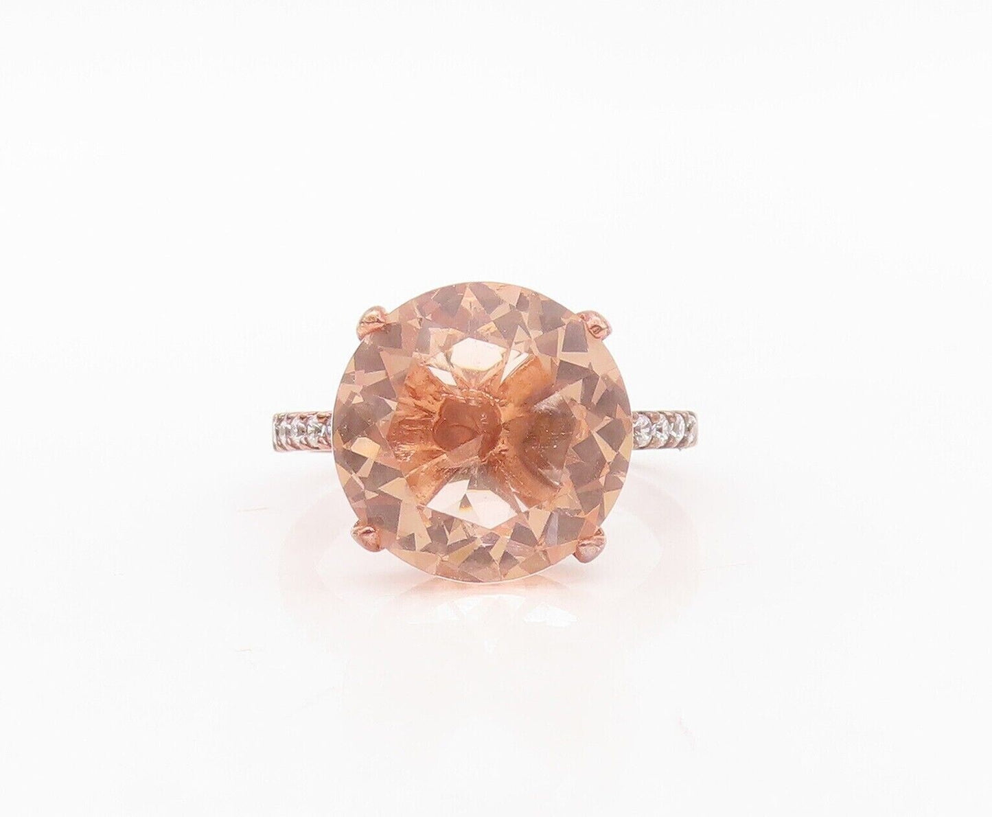 925 Sterling Silver Vintage Ring Rose Gold Plated Morganite & CZ  Sz 7  RG30170