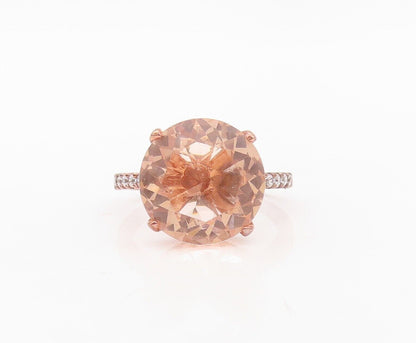 925 Sterling Silver Vintage Ring Rose Gold Plated Morganite & CZ  Sz 7  RG30170