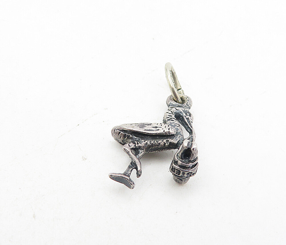 925 Sterling Silver  Vintage Petite Oxidized Stork & Baby Drop Pendant  PT6244
