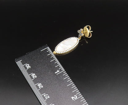 DESIGNER 925 Silver  Vintage Mother Of Pearl & Cubic Zirconia Earrings EG11755