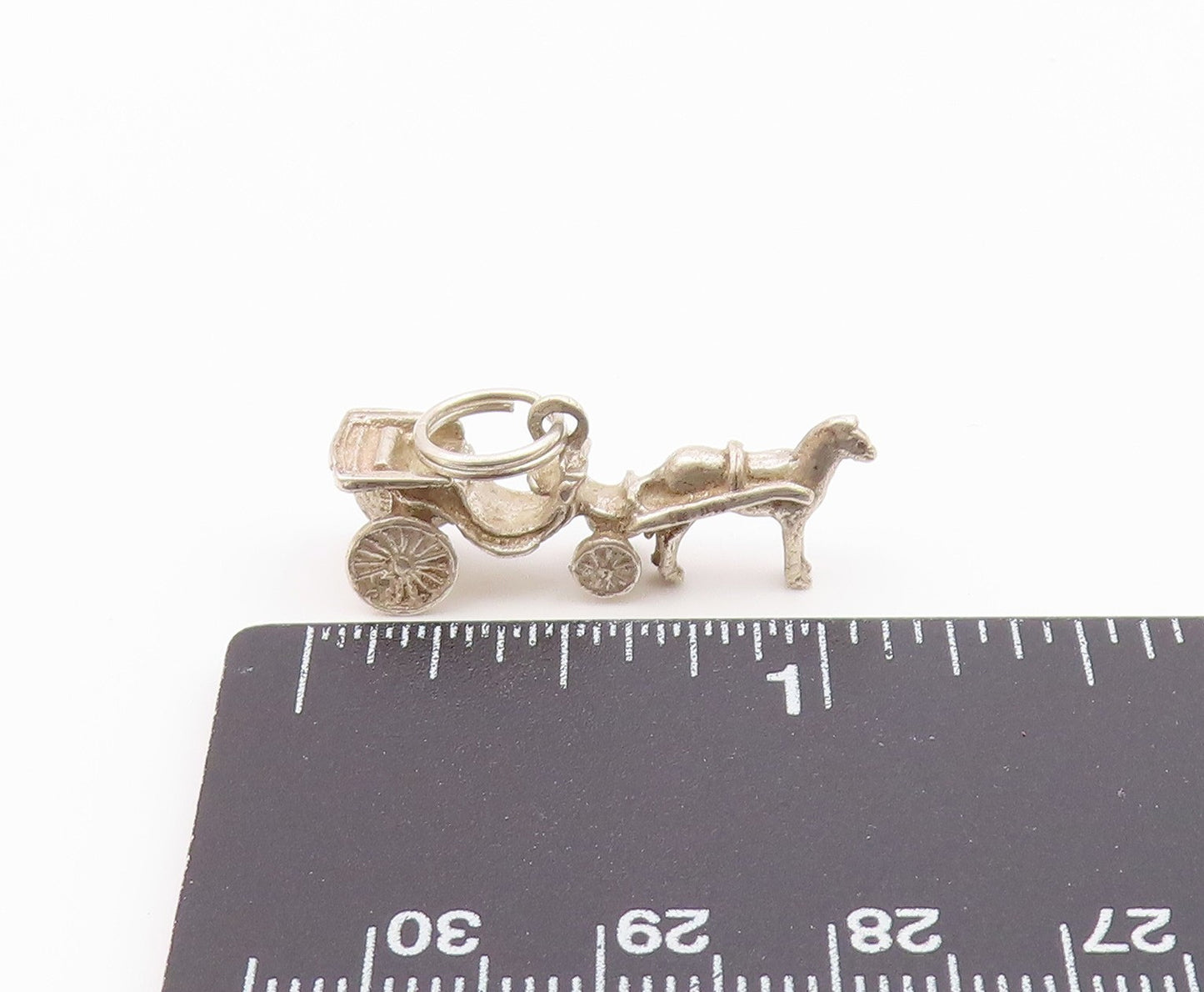 925 Sterling Silver  Vintage Old Fashioned Horse & Carriage Pendant  PT19109
