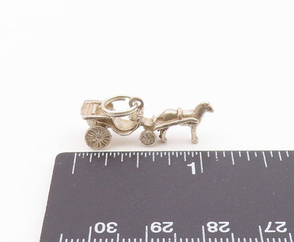 925 Sterling Silver  Vintage Old Fashioned Horse & Carriage Pendant  PT19109
